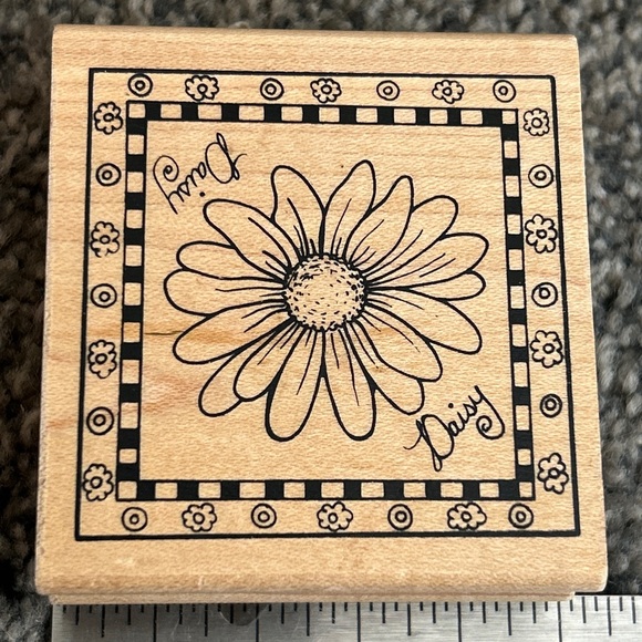 Great Impressions Daisy Flower Checker Framed Rubber Stamp F69 Wood Mount #Z38 - Picture 1 of 11